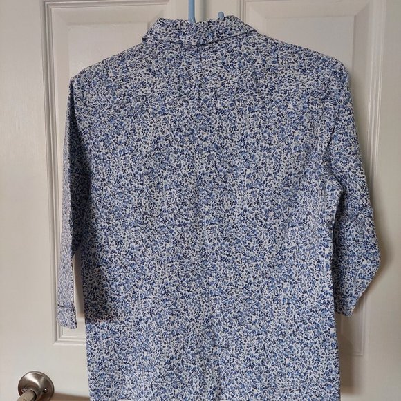 Laura Petite Blue Flower Print Button Down Stretchy 3/4 Sleeve Shirts(Gils M) - Picture 2 of 8